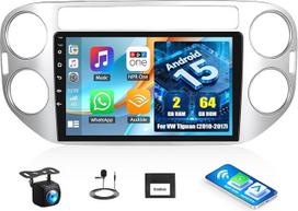 CAMECHO 2G + 64G Android 15 automobilinis radijas VW Tiguan (2010-2017) su navigacija Belaidis Carplay Android automobilis, radijas 2 DIN 9 colių ekranas su FM/RDS Bluetooth Mirror Link DSP Canbus + atbulinės eigos kamera