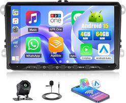 CAMECHO 4+64G Android 15 automobilinis radijas VW Golf 5 6 Polo Passat Seat Touran Skoda Tiguan, 9 colių Bluetooth radijas su GPS WLAN FM RDS, A-pple Carplay Android automobilinis 2Din automobilinis stereo