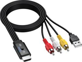 CAMWAY RCA HDMI adapteris, 16:9/4:3 konversijos 1080P kompozitinis CVBS RCA vaizdo ir garso keitiklis su 150 cm RCA kabeliu, "viskas viename" kabelyje, palaiko PAL/NTSC, skirtas HDTV/DVD/VHS/VCR