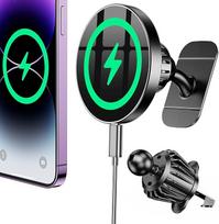 Coolpow Magsafe automobilinis laikiklis su įkrovimo funkcija, stipri magnetinė jėga, mobiliojo telefono laikiklis, automobilinis magsafe įkroviklis, automobilinis magnetinis mobiliojo telefono laikiklis, automobilinis belaidis įkroviklis, skirtas iPhone 1