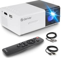 DENVER PR-1000 mini projektorius, palaiko "Full HD 1080p", nešiojamasis LED projektorius su HDMI, USB-C ir "MicroSD", kompaktiškas namų kino projektorius, 20-60 colių dydžio ekranas
