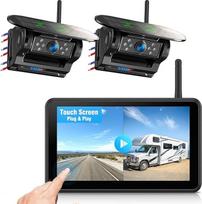 Dviguba magnetinė saulės atbulinės eigos kamera Belaidis 7 colių 1080P jutiklinio ekrano monitorius su DVR, BSD, infraraudonųjų spindulių naktinis matymas, 1 minutės montavimas, IP69K vandeniui atspari atbulinės eigos kamera automobiliams, sunkvežimiams,