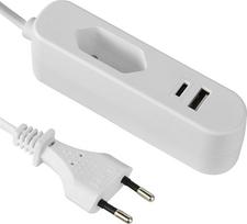 Electraline 62654 Elektrinis prailgintuvas / Europos kelionių adapteris (C tipo euro kištukas) / Nešiojamasis greitasis įkroviklis su 2 USB 3,4 A (1 A + 1 C tipo), 1,5 m ilgio laidas