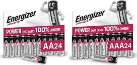 Energizer Advanced, AA ir AAA baterijos (48 vnt.), 1,5 V šarminės baterijos, galingos ir patvarios, pagamintos ES, 100 % pakuotė be plastiko, galima laikyti 10 metų [tik "Amazon"]