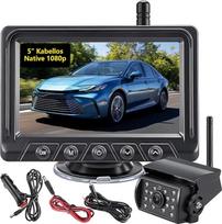 GEARMONSTER belaidė automobilio galinio vaizdo kamera, 1080P su 5 colių LCD monitoriumi ir 170° plačiu kampu, HD galinio vaizdo kameros rinkinys, IR naktinio matymo ir IP69K atsparumas vandeniui, skirta nameliams ant ratų, karavanams, sunkvežimiams, visur