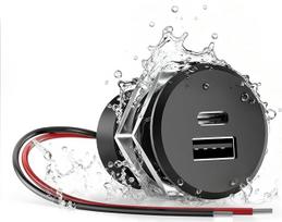 GZV USB kištukinis lizdas Motorhome 12 V, aliuminis, vandeniui atsparus įkrovimo kištukinis lizdas 12 V, 48 W, USB-C tvirtinimo dėžutė su PD 3.0 ir QC 3.0, skirta automobiliui, kemperiui, valčiai ir karavanui