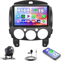 Hikity 4+64G Android 15 Autoradio für Mazda 2 2007-2014, 9" Bildschirmradio mit Wireless CarPlay Android Auto Bluetooth Navi GPS WiFi EQ Doppel-USB und Rückfahrkamera