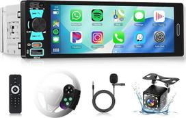 Hodozzy 1 DIN RDS automobilinis radijas su belaidžiu "Android" "Carplay" automobiliu, 6,5 colio vidiniu ekranu, palaiko "Bluetooth 5.2", greitąjį įkrovimą, C tipo USB Mirror Link EQ SWC, galinio vaizdo kamerą + vairo valdymas