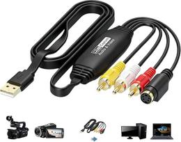 HOSPAOP VHS į skaitmeninį konverterį USB 2.0 - vaizdo įrašymo kortelė 1080P, skirta VHS skaitmeninti, AV ir RCA adapteris, VCR DVD į kompiuterį, suderinama su "Windows Mac OS