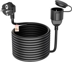 IP44 10 m ilgio vandeniui atsparus ir juodas ilgintuvas - lauko maitinimo kabelis su "Schuko" lizdu ir apsauginiu dangteliu sodui, stovyklavietei, žemės ūkiui - tvirtas PVC kabelis (3000 W), apsaugantis nuo lietaus ir dulkių