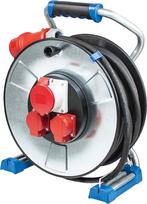kaip - Schwabe IronCoat Xperts CEE kabelių ritė 25 m H07RN-F 5G2.5, IP44 lauko, 2 įžeminimo kontaktiniai lizdai + 1 CEE 400 V 16 A 5 kontaktų šiluminė apsauga, apsauga nuo elektros smūgio, pagaminta Vokietijoje