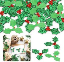 Kalėdų Holly ir uogų Kalėdų puošmenos, 100 vienetų mini amatų sequins Kalėdų vainikas, DIY amatai Kalėdų dekoracijos Kalėdų atvirukai, dovanų ženklai