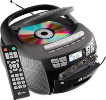 KLIM CD grotuvas su kasete, kasetiniu grotuvu, kasetiniu magnetofonu, AM/FM radiju ir USB, "Bluetooth" CD grotuvu, maitinamas iš tinklo ir akumuliatoriumi - sidabrinės spalvos