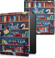 kwmobile "Amazon Kindle Oasis" 10-osios kartos dėklas - elektroninės skaityklės apverčiamasis dėklas su automatinio miego funkcija - įvairiaspalvis bibliotekos temos dėklas