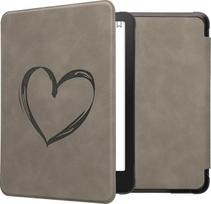 kwmobile "Amazon Kindle Paperwhite" (2024)/"Colorsoft" dėklas - elektroninės skaityklės dėklas iš dirbtinės odos su automatinio užmigimo funkcija - širdies šepetėlis su pilka spalva