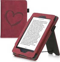 kwmobile Apsauginis dėklas, suderinamas su "Amazon Kindle Paperwhite Flip Case" - Dangtelis su dirželiu rankai - Heart Brush Dark Red