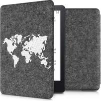 kwmobile dėklas, suderinamas su "Amazon Kindle Paperwhite" (11th Gen - 2021) - Veltinio audinio apsauginis elektroninės skaityklės dėklas - Travel Outline White Dark Grey