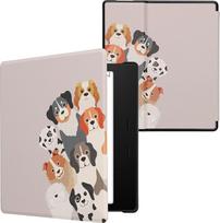 kwmobile Flip Case Compatible with Amazon Kindle Oasis 10th Generation Case - eReader Case - Funny Dogs Brown White Taupe