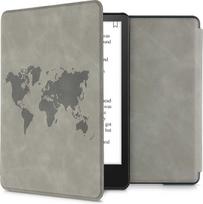 kwmobile Flip Case Compatible with Amazon Kindle Paperwhite 11th Generation 2021 Case - Flip Case for Kindle Paperwhite Case Made of Faux Leather - Travel Outline