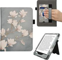kwmobile Flip Cover Compatible with Amazon Kindle Paperwhite (2024)/Colorsoft - dėklas su riešo dirželiu Magnolia Taupe White Blue Grey