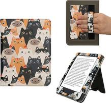kwmobile Flip Cover Compatible with Kobo Clara BW/Clara Colour/Tolino Shine (5) / Shine Colour - dėklas su dirželiu rankoms Oranžinė, juoda, balta