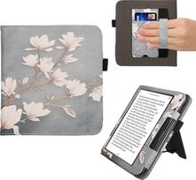kwmobile Flip Cover Compatible with Kobo Kobo Libra Colour / Tolino Vision Colour - Case with Wrist Strap Magnolia Taupe White Blue Grey