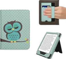 kwmobile Flip Cover Compatible with Kobo Clara BW/Clara Colour/Tolino Shine (5) / Shine Colour - dėklas su riešo dirželiu Owl Sleep Turquoise Brown Mint Green