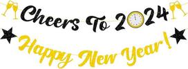 Laimingų Naujųjų metų su "Cheers to 2023" Banner Bunting Naujųjų metų išvakarės juodas auksinis blizgučių fonas partijos dekoracijoms