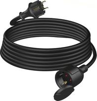 Lauko prailginimo kabelis, 3 m, guminis elektros kabelio prailgintuvas su "Schuko" kištuku, skirtas naudoti lauke, IP44, kabelio prailgintuvas H05RR-F 3G 1,5 mm² su apsauginiu dangteliu, lauko elektros kabelis, 3500 W, juodas