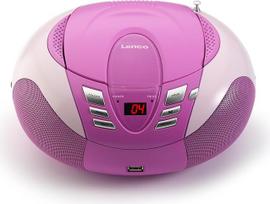 Lenco SCD-37 CD grotuvas vaikams, CD radijas, stereo sistema, "Boombox", FM radijo imtuvas, USB prievadas, MP3, 2 x 1,5 W RMS galios, maitinamas iš tinklo ir akumuliatoriaus, rožinės spalvos