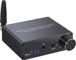 LiNKFOR Skaitmeninis analoginis garso keitiklis 192 kHz "Bluetooth" DAC su ausinių stiprintuvu, DAC maitinimo šaltiniu, "Bluetooth" imtuvu, V5.0 D/A adapteriu, optiniu kabeliu ir koaksialiniu kabeliu