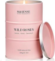 M&SENSE Wild Rose Didelė kvapni žvakė stiklinėje 130 valandų trukmės degimo žvakė 600 g sojų vaško žvakė Graži kalėdinė žvakė moterims Namų apdaila Netoksiška