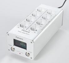 Maitinimo tinklo filtras "HiFi" 8 krypčių trikdžių filtro lizdas su LCD ekranu, apsauga nuo viršįtampių, apsauga nuo apkrovos iki 15 A, keli lizdai garsiakalbiams, CD DVD grotuvui, sidabrinės spalvos