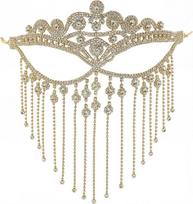 Maskarado veido kaukė su aukso akmenimis kutais Deimantinis veido šydas Galvos grandinė Sparkling Sexy Venecijos veido kaukės, pagamintos iš lydinio su kristalų kutais moterims Juvelyriniai dirbiniai T
