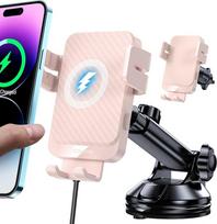 Mobiliojo telefono laikiklis automobilyje su įkrovimo funkcija, 15 W greitas belaidis įkroviklis automobilyje Indukcinis įkrovimo indukcinis automobilinis įkroviklis iPhone 17/16/15/14/14/13/12, Samsung Huawei Xiaomi (rožinis)