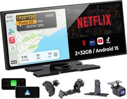 Nešiojamasis "CarPlay" ekranas 11,5 colio HD - "Netflix" / "YouTube" transliacija, belaidis "CarPlay" ir "Android" automobilis, dvigubas "Bluetooth", padalytas ekranas, 1080P galinio vaizdo kamera, lengvas surinkimas