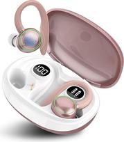 PEFUPEW "Bluetooth" sporto ausinės, belaidės "Bluetooth 5.3" su 4 mikrofonais, ausinės į ausis ENC triukšmo slopinimas, HiFi stereofoninės ausinės, LED ekranas, 48 valandų žaidimo trukmė, IP7 atsparumas vandeniui (rožinis auksas)