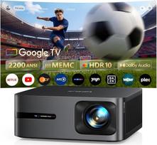 Projektorius 4K dienos šviesoje su "Google TV" 14.0 2200 ANSI MEMC HDR10 40W Dolby Audio Lauko projektorius 4K išmanusis AI vaizdo koregavimas Išmanusis projektorius "Google" valdymas balsu 2 krypčių "Bluetooth" 5.4 "WiFi" 6 2+