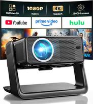 Projektorius, suderinamas su "Netflix" 28000 liumenų, mini projektorius 4K, palaiko 1080P, WLAN 6 ir "Bluetooth", elektrinis fokusavimas ir 4D keystone, daugiau nei 100 000+ programų, namų kinas / lauko kinas