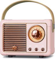 PRUNUS J-999 mini "Bluetooth" garsiakalbis su FM radiju, įkraunamas "Retro Radio Bluetooth" garsiakalbis, "Bluetooth 5.0"/išskirtinai geras garsas, palaiko USB / TF / AUX / laisvų rankų skambučius (rožinis)