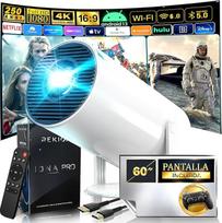 REKION® [Integruotos programos] Nešiojamas projektorius HY.300 4K + 60 colių ekranas | HDMI | 1080P Full HD 250 ANSI 9000 liumenų | WiFi 6 Bluetooth 5.0 | Android 13 | 180° pasukamas