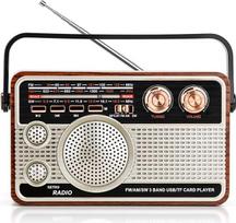 Retro radijo imtuvas "Vintage" medinis rankinis radijo imtuvas, įkraunamas daugiajuostis (FM/AM/SW) su itin stipriais bosais, nešiojimo rankena, 8-12 val. veikimo laikas - namų biurui lauke, idealiai tinka dekoravimui ir kasdieniam naudojimui