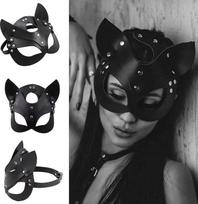 SINSEN Moterų odinė katės kaukė Seksuali pusė veido akių kaukė Cosplay kostiumo rekvizitai Helovino vakarėlio maskarado karnavalo aksesuarai