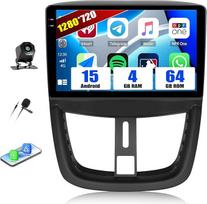 SIXWIN 4+64G Android 15 automobilinis radijas su "Peugeot 207 2006-2010" CarPlay/Android Car/Mirror Link, 9 colių HD jutiklinis ekranas su WiFi GPS Bluetooth FM/RDS radijo EQ + atbulinės eigos kamera
