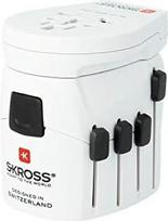 SKROSS "World Adapter Pro World & USB"; "World Adapter Pro World & USB" - baltas - tinka visiems įžemintiems ir neįžemintiems įrenginiams (2 ir 3 kontaktų) su integruotu USB įkrovikliu