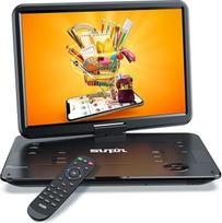 SUNPIN 17,9 colių nešiojamasis DVD grotuvas su 15,6 colių HD pasukamu ekranu, stereofoniniu garsiakalbiu ir dvigubu ausinių lizdu, 6 valandas įkraunama baterija, palaiko TV/USB/SD kortelės sinchronizavimą, juodas