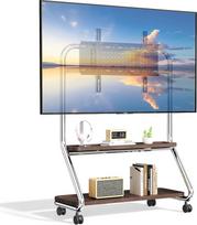 Televizoriaus stovas su ratukais, mobilus televizoriaus vežimėlis 40-75 colių televizoriams iki 50 kg, reguliuojamo aukščio ir stabilus televizoriaus stovas, universalus televizoriaus stovas Max. VESA 600 x 500 mm (sidabrinė)