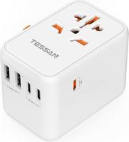TESSAN kelioninis adapteris visame pasaulyje, 65 W GaN kelioninis adapteris, greitasis įkroviklis, kelioninis kištukas su 2 USB ir 3 USB C, universalus Japonijai, Vokietijai, JAV, Anglijai, Kinijai