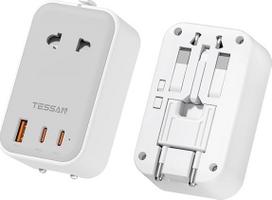 TESSAN kelioninis adapteris Worldwide PD 20 W, universalus kelioninis adapteris su 2 USB C ir 1 USB A, tarptautinis kištukinis lizdas, kelioninis kištukinis adapteris Vokietijai, JAV, Anglijai, pilkas
