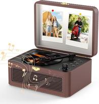 Tragbar CD grotuvas Bluetooth Retro radijo imtuvas su CD grotuvu ir Lautsprecher Unterstützung USB & AUX-Wiedergabe mit Fernbedienung Staubschutzhülle Beigefarbenes PU-Leder Braun